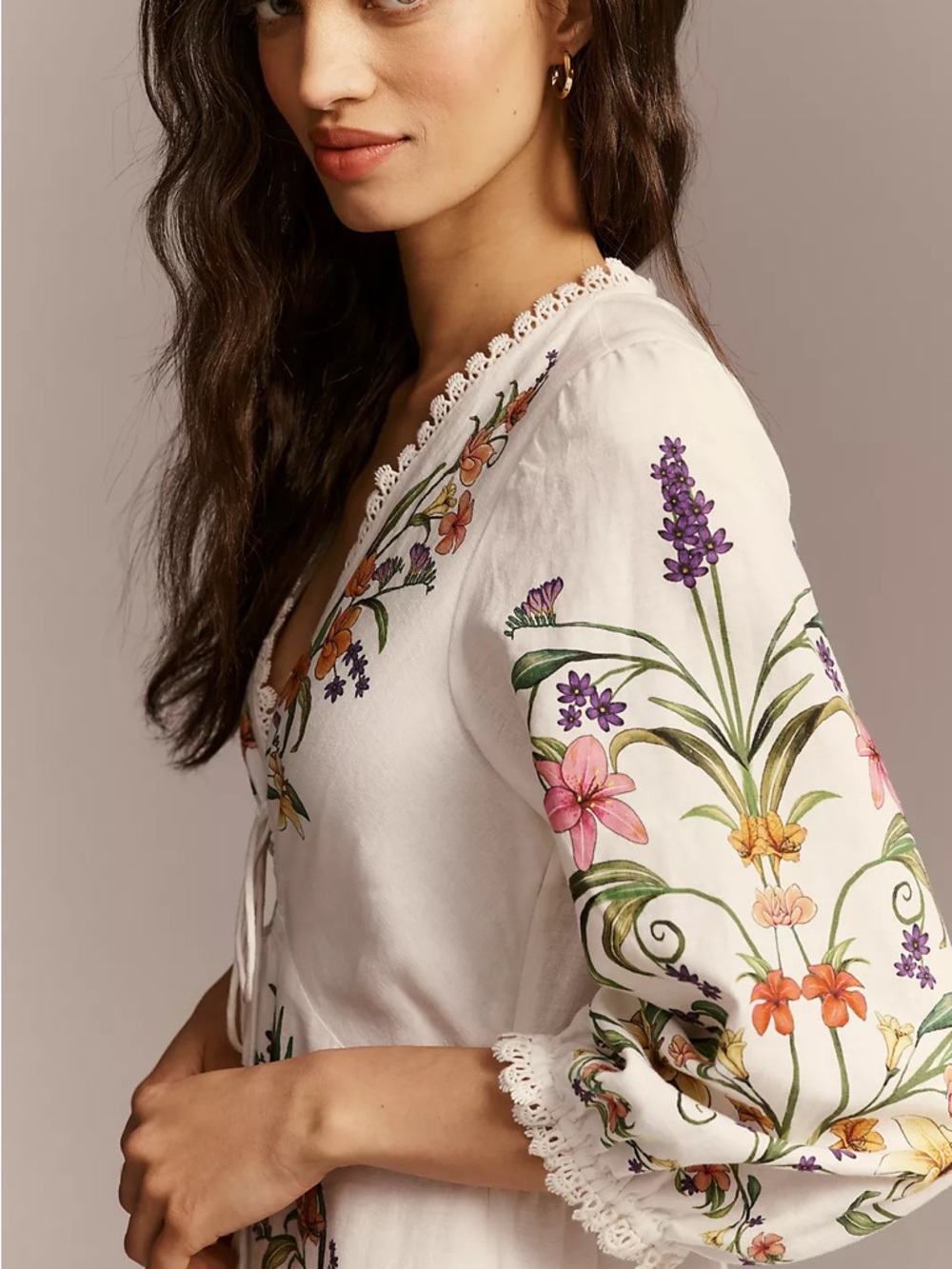 FARM Rio White Linen Blend Multicolor Floral Printed Maxi Dress Size Small NWT - Picture 4 of 16